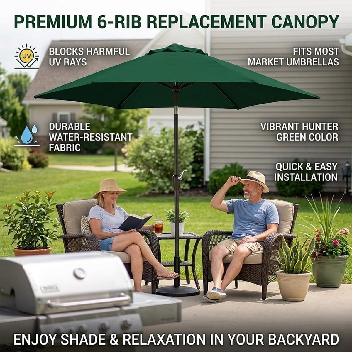 Patio Umbrella Replacement Canopy, 6.6ft-13ft Outdoor Table Parasol Top Cover Only, 6 Ribs 8 Ribs Fade Resistant Sunshade Cloth for Poolside Yard, Easy Setup Canopy Fabric