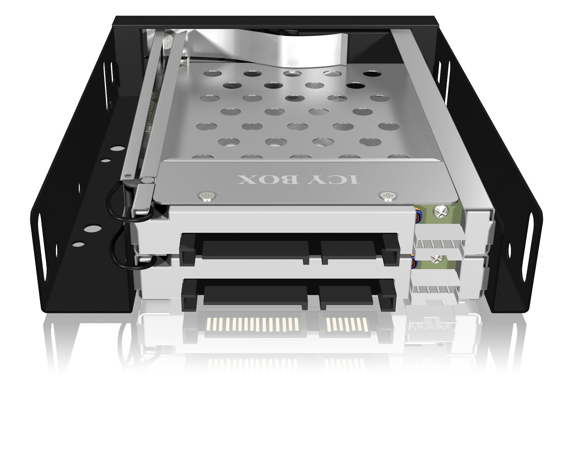 ICY BOX Dual HDD & SSD wymienna ramka, 2 x 2,5 cala w 1 x 3,5 cala z drzwiami przednimi, SATA, metal, czarny