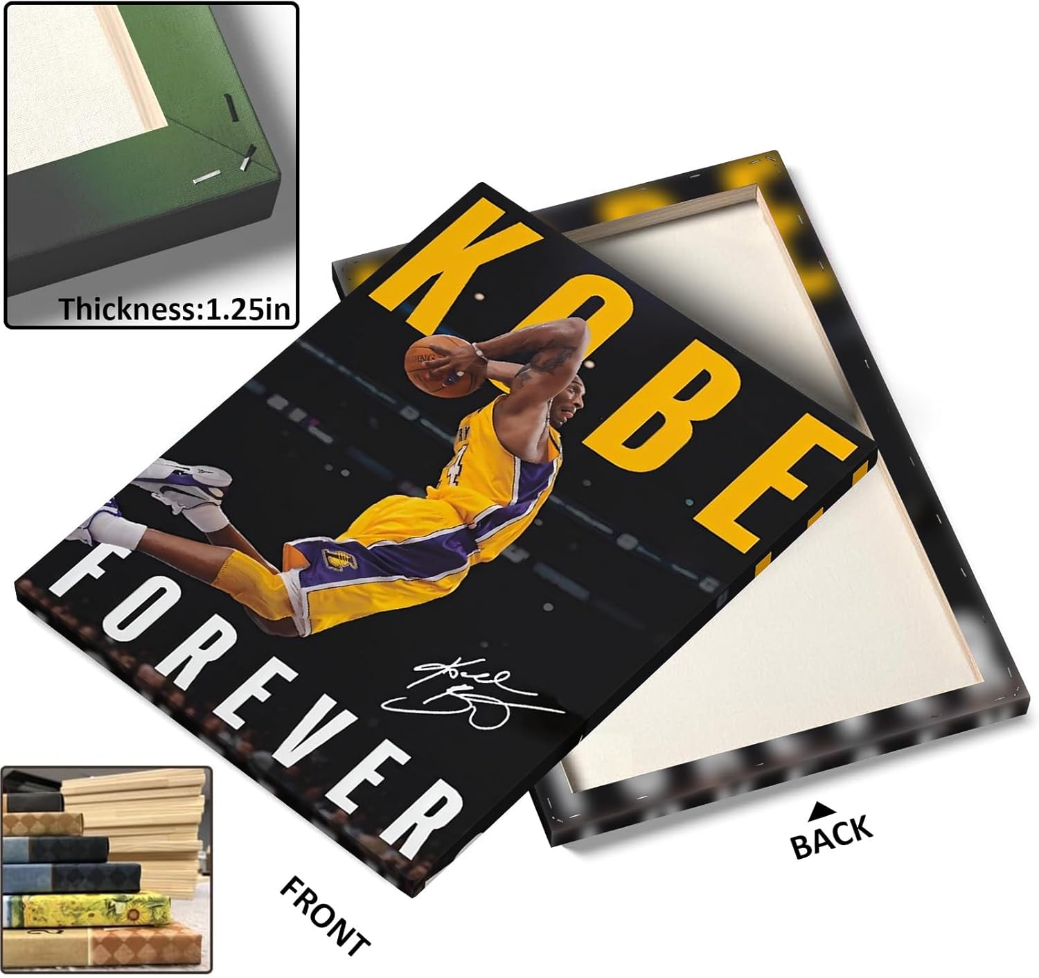 Kobe Bryant Canvas Wall Art Forever Dunk Tribute, Basketball Legend Artwork Poster, Iconic Lakers #24 Dunk Moment Oil Painting, Inspiring Home Decor for Sports Fans and Game Room, Framed 11x14inch