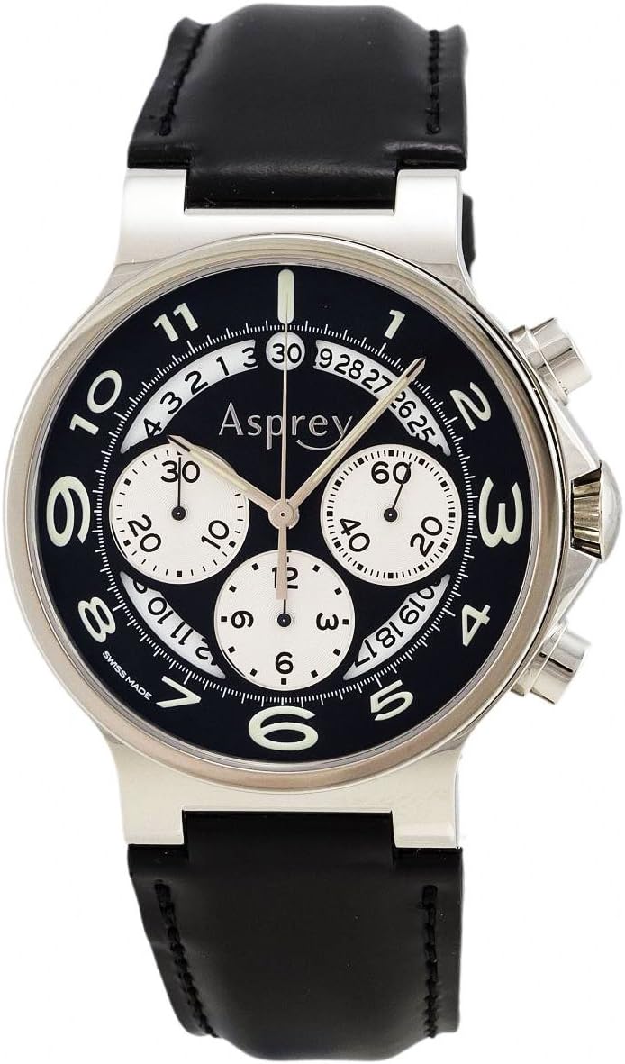 ASPREY of London No.8 Open Black Dial Automatic Chronometer Watch with Chronograph & Date 1018247