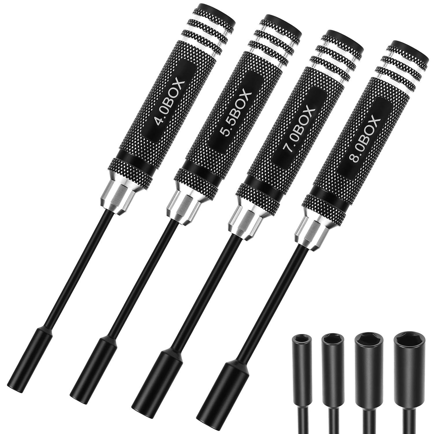 QWORK® Hex Driver Set 4PCS (4.0mm, 5.5mm, 7.0mm, 8.0mm), Non-Slip Screw Drivers with Steel and Aluminum Alloy, Ideal for RC Tools and Drones