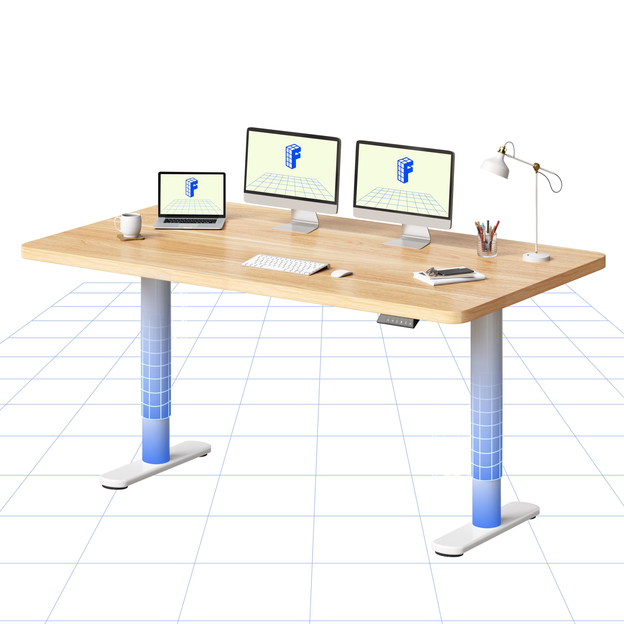 FLEXISPOT Electric Standing Desk One Piece Desktop CylineX 160x80, Height Adjustable Sit Stand Up with Memory Smart Panel, Maple โ image 1
