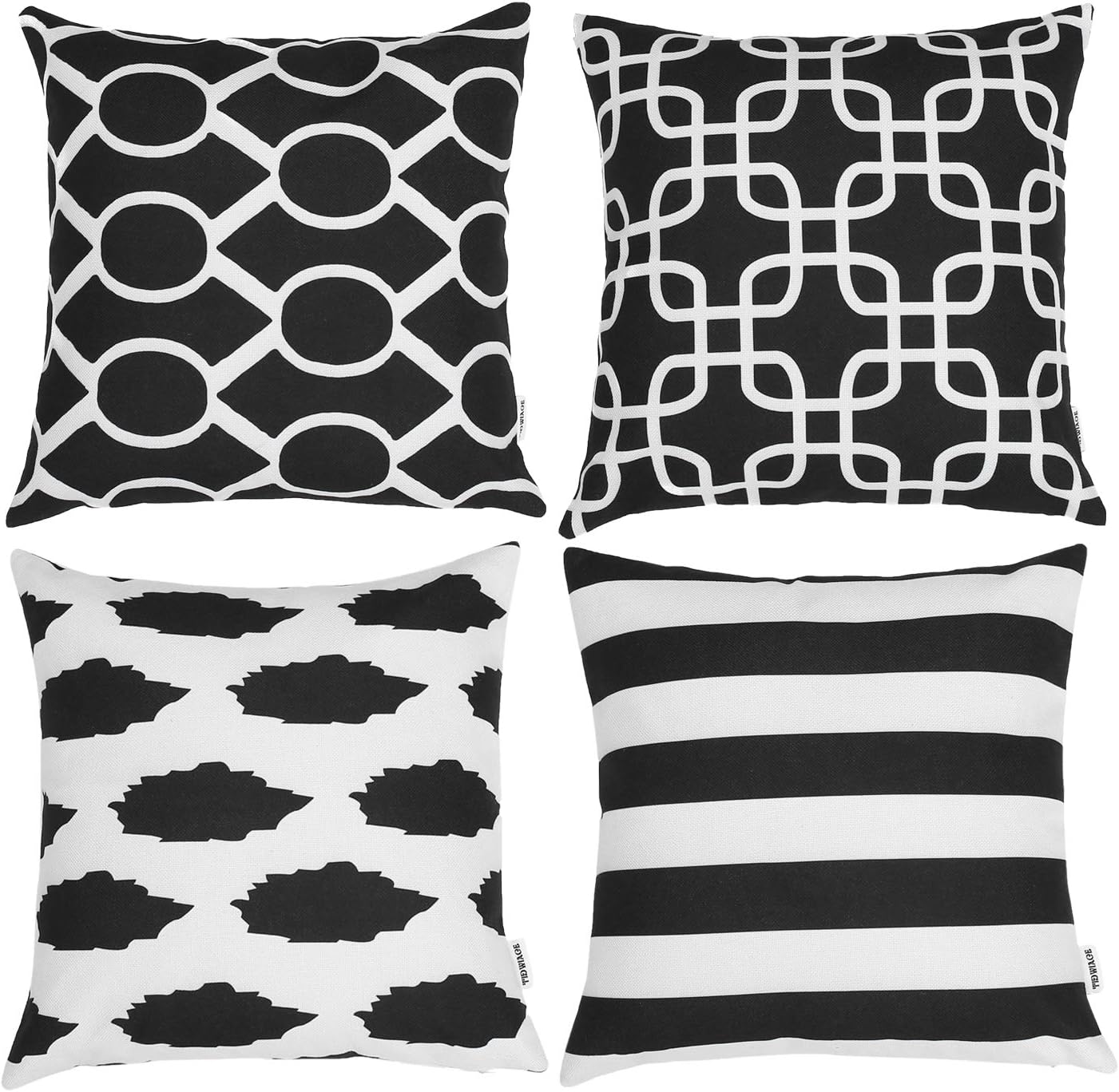 Black Cushion Cover Pack of 4, Home Decorative Square Accent Throw Pillow Covers Set Geometric Cushion Case for Couch,Bedroom 45 x 45 cm