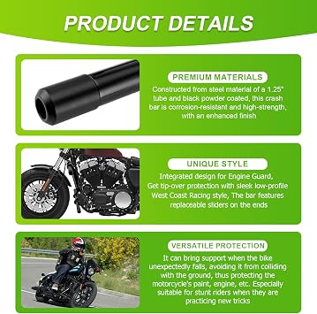 Mofun Front Crash Bar Fit for Harley Sportster 883 1200 2004-2022 | Fit for Sportster 883 1200 Model with Forward or Mid Control 2004-2022, Gloss Black Front Highway Engine Guard Flat-Out Bar