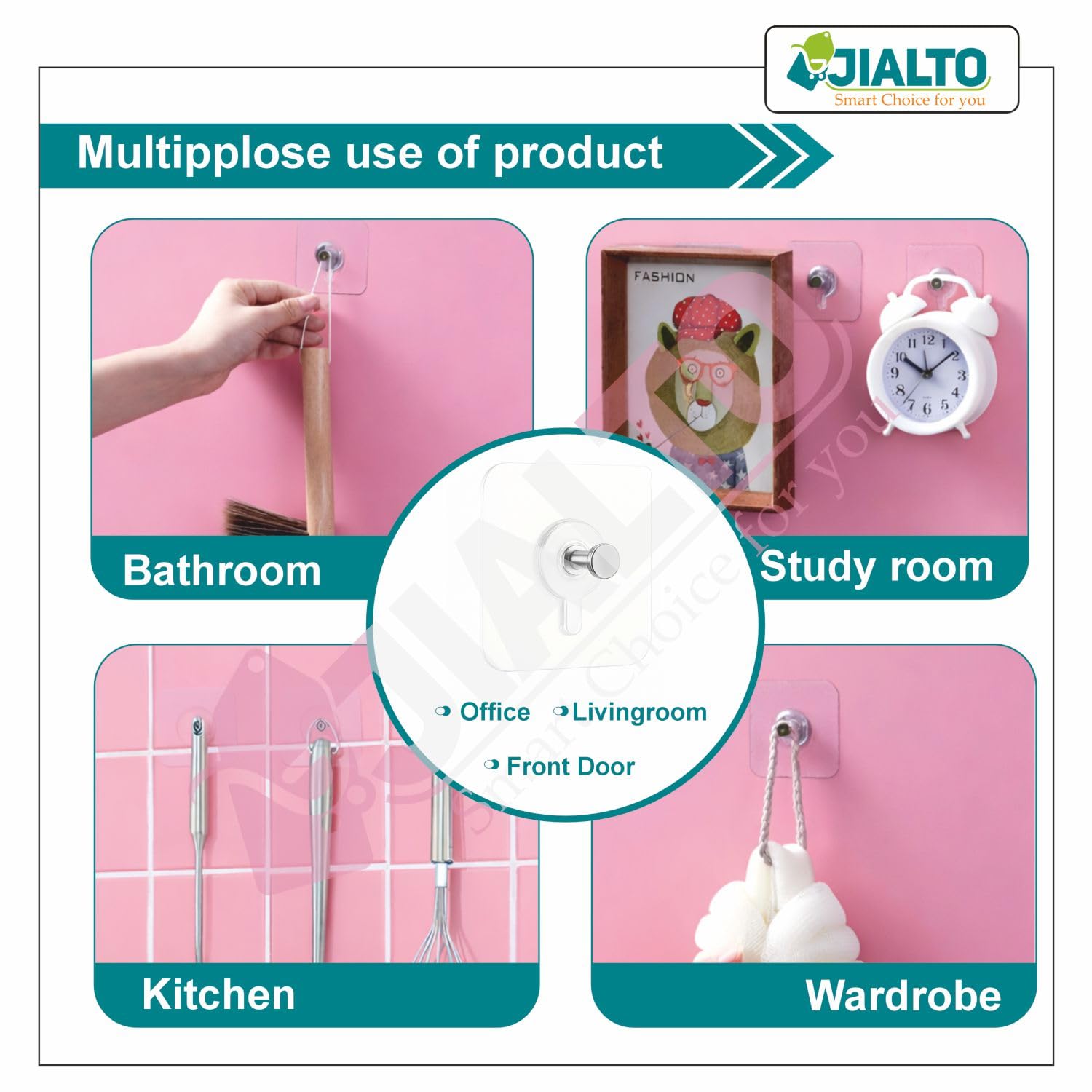 JIALTO Adhesive Hooks - No Drill Wall Hanging -4