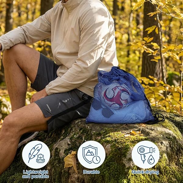 Alaoo Bolsa Bolsa de Deporte de Malla con Cordón,2PCS Grande Bolsa Malla Ajustable,Almacenamiento Portátiles para Baloncesto, Fútbol, Rugby, Voleibol y Netball,Azul-Negro - 5