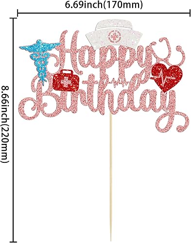 Miniatura 2 de Gyufise Decoración para pastel de enfermería con purpurina para enfermera, feliz cumpleaños, selección de pastel médico, decoración de pasteles para
