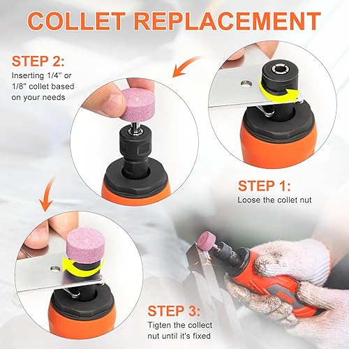 Miniatura 7 de REFINE Amoladora de troquel recta neumática de 14 de pulgada, 22000 RPM, molinillo neumático para moler, cortar, pulir, reparar soldadura,