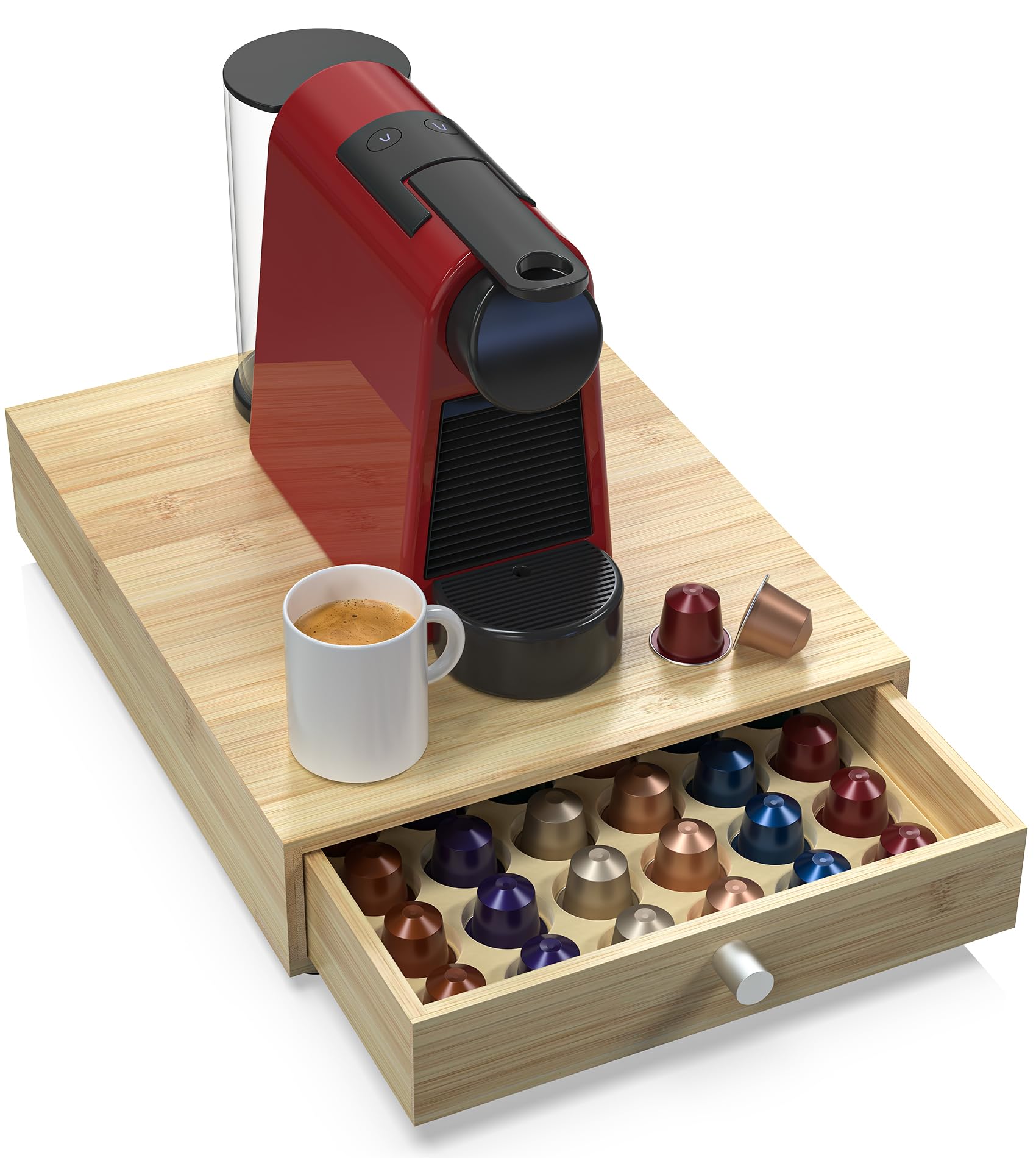 WELL WENG pour Original Line Nespresso avec 1 Tiroir - Rangement 48 Capsules Capacité - bambou (36,8 x 29,7 x 8,1 cm)