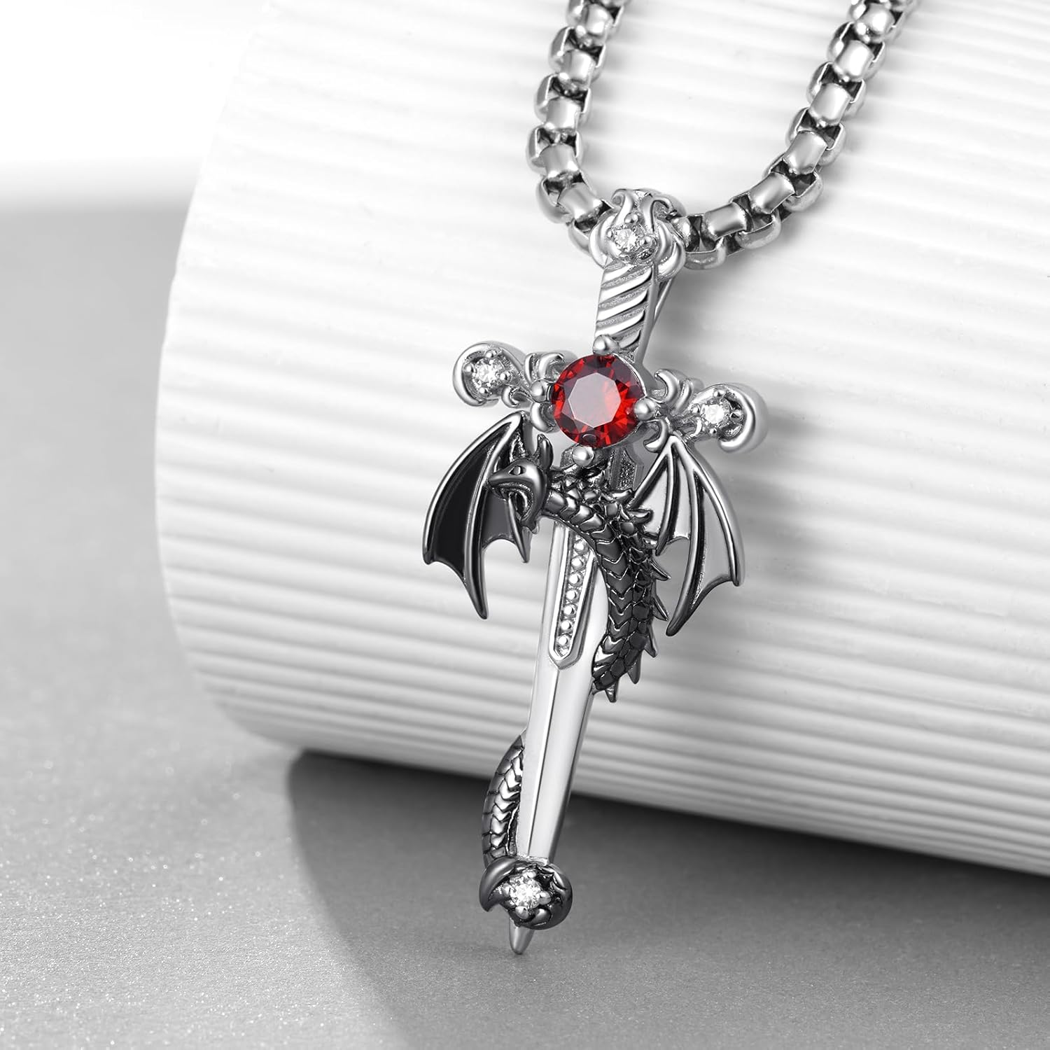 Dragon Sword Necklace 925 Sterling Silver Gothic Sword Pendant Necklaces Goth Dragon Jewelry for Men Women - Image 2