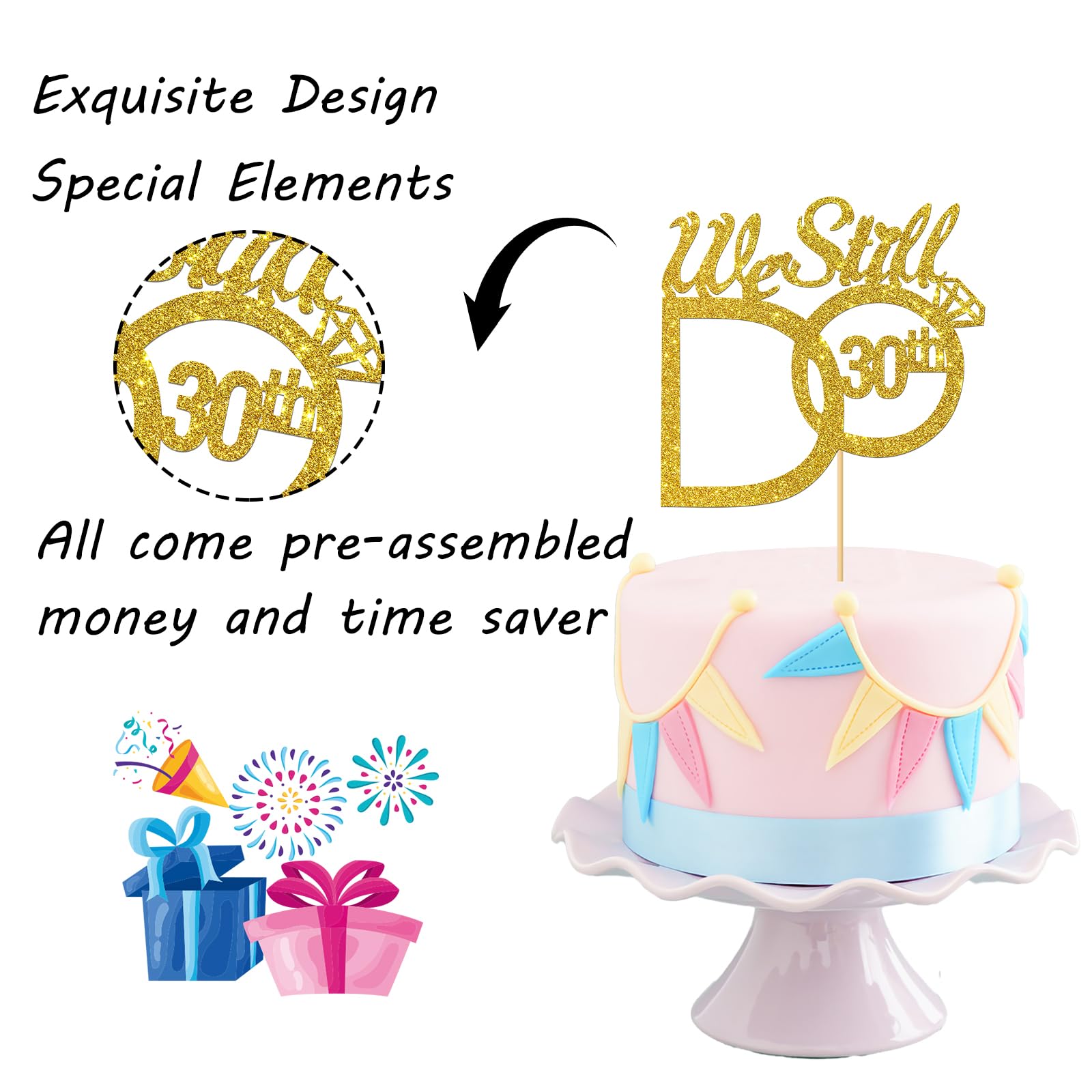 Happily Ever After Gold Glitter Cake Topper - Wedding Anniversary Party Decor - View #12