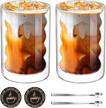 Juego de 2 Tazas de Café de Cristal Doble Pared 350ml Vasos de Espresso
