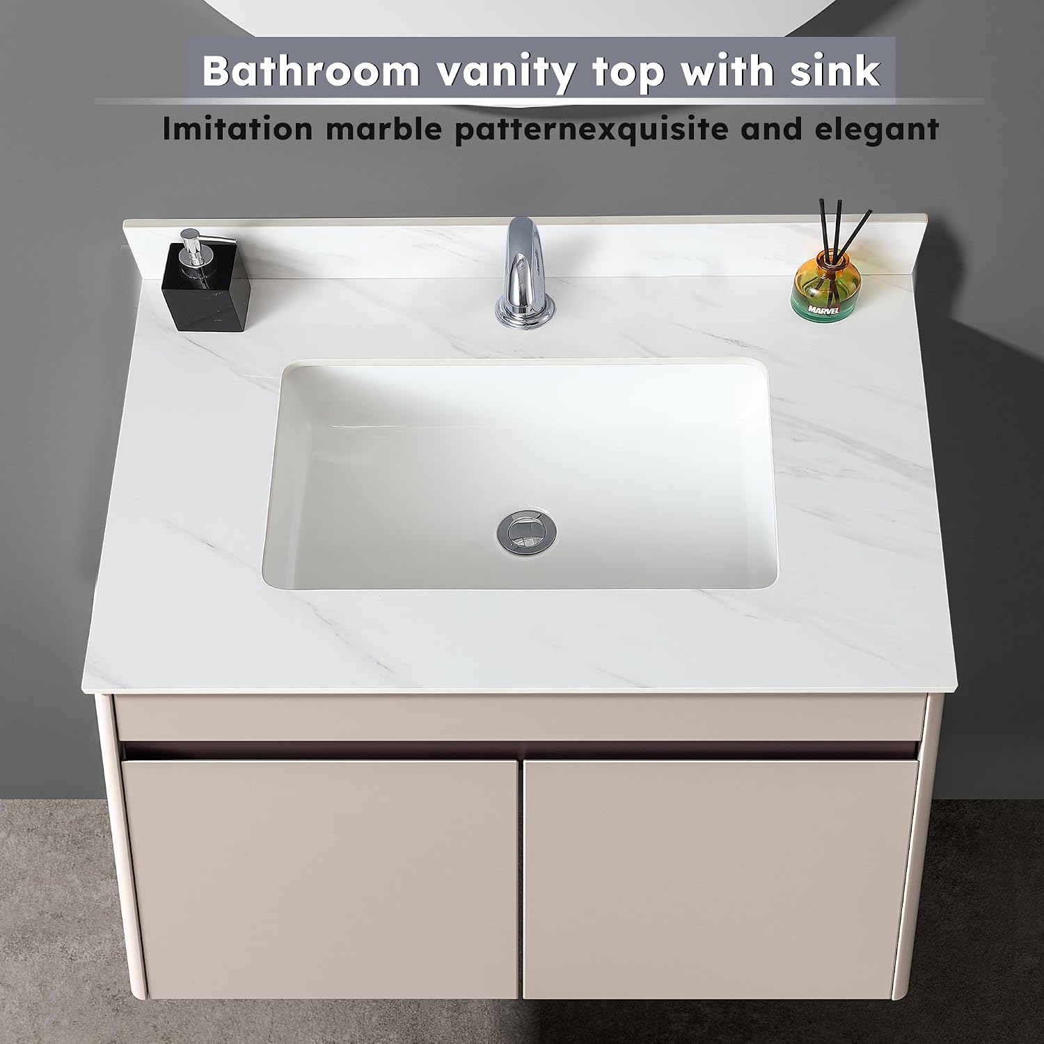 Montary 31 Inch Vanity Top with Sink, Bathroom Vanity Top with Sink Undermount Rectangular Ceramic Sink & Backsplash, Bathroom Single Bowl Vanity Top with 1 Pre-Drilled Hole
