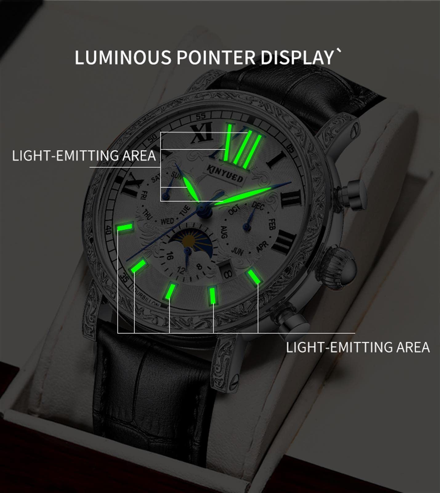 Reloj para Hombre,Mecánico Automático Relojes,Dial Esqueleto Correa De Piel,Auto Cuerda con Función De Semana,Deportivo Diseñador Casual Negocio