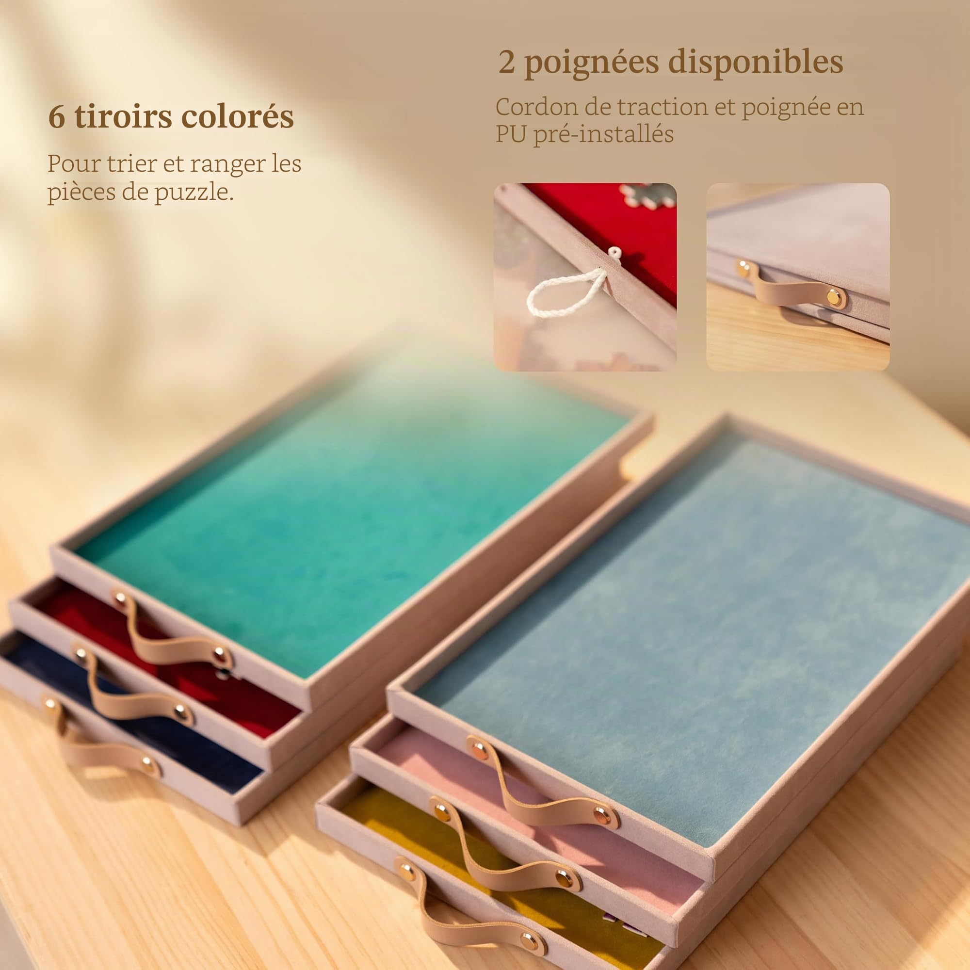 Lavievert Planche de puzzle entièrement inclinable recouverte de flanelle avec 6 tiroirs et couvercle, plateau réglable avec support/support pour adultes, table de puzzle portable avec dessus de table