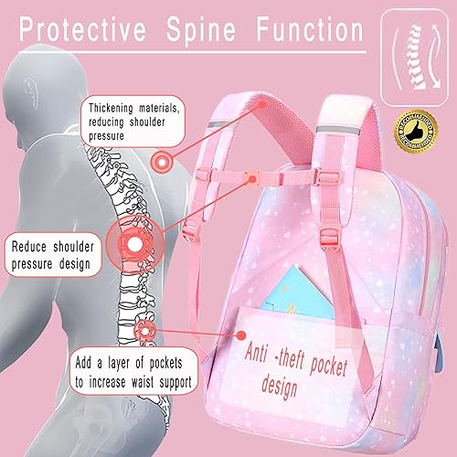 Miniatura 2 de Mochila kawaii, mochila rosa para niñas, mochila con diseño de arco iris estrellado para niños, bonita mochila para niños, mochila estética, azul
