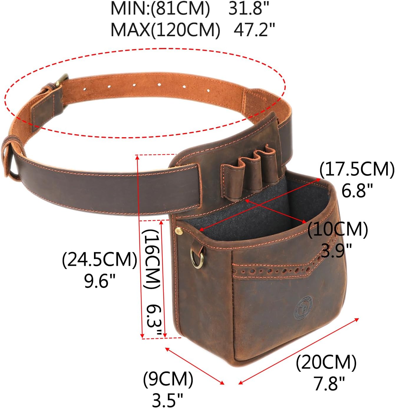 TOURBON Leather Shotgun Shell Pouch for Sporting Clays with Adjustable Waist Belt
