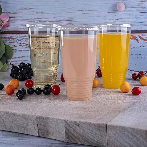 Miniatura 3 de 50 unidades Vasos de plástico de 32 onzas con tapas, 50 juegos de vasos transparentes desechables de gran tamaño, ideales para batidos, café helado,