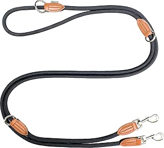 Leisegrün Hundeleine große Hunde - Führleine 3m verstellbar mit 2 Karabiner - 3 Meter lang x 1,1 cm - Nur 300 g - Modell Devon - Schwarz