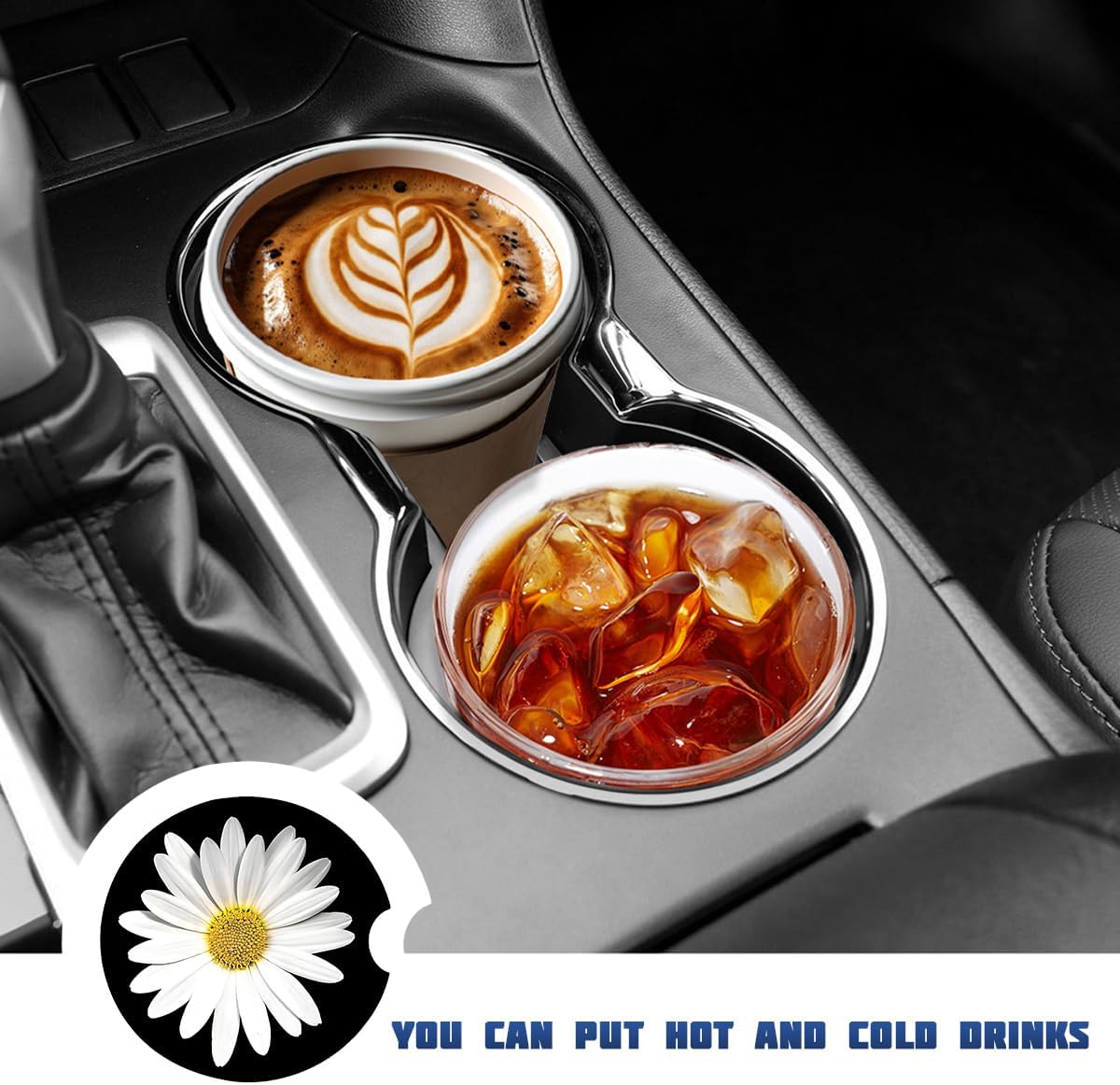Bittwee Daisy Car Cup Holder Coaster, 2PCS Absorbent Ceramic Cute Vehicle Insert Coasters with Finger Notch, Non-Slip Automotive Decorative Cup Mat, Universal for SUV RV Truck image 5