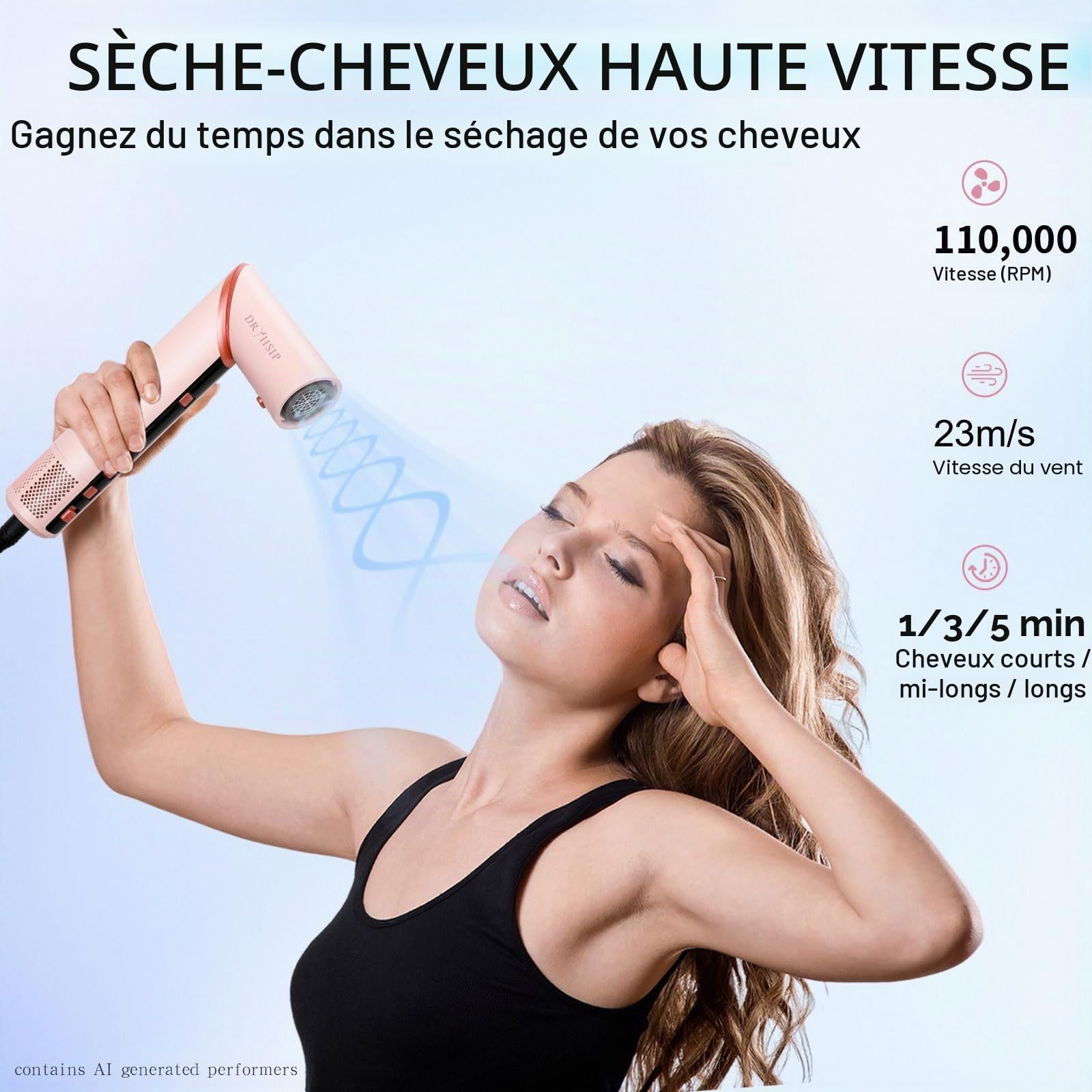 Coiffeur 9 en 1 haute vitesse à air chaud avec affichage numérique de la température, technologie ionique, 3 réglages de chaleur/froid, léger pour cheveux bouclés, raides, ondulés, salon et