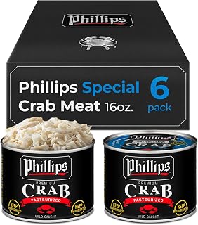 Phillips Special Crab Meat – 6 Pack 16oz Cans, Wild Caught Crabmeat, Pasteurized, Blue Swimmer, Ready-to-Cook Canned Meat for Crab Cakes, Salads & Hot or Cold Recipes