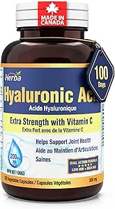 Herba Hyaluronic Acid Supplement 200mg - 100 Capsules | 100% Purity Hyaluronic Acid Capsules with Vitamin C to Support Joint and Bone Health | Made in Canada