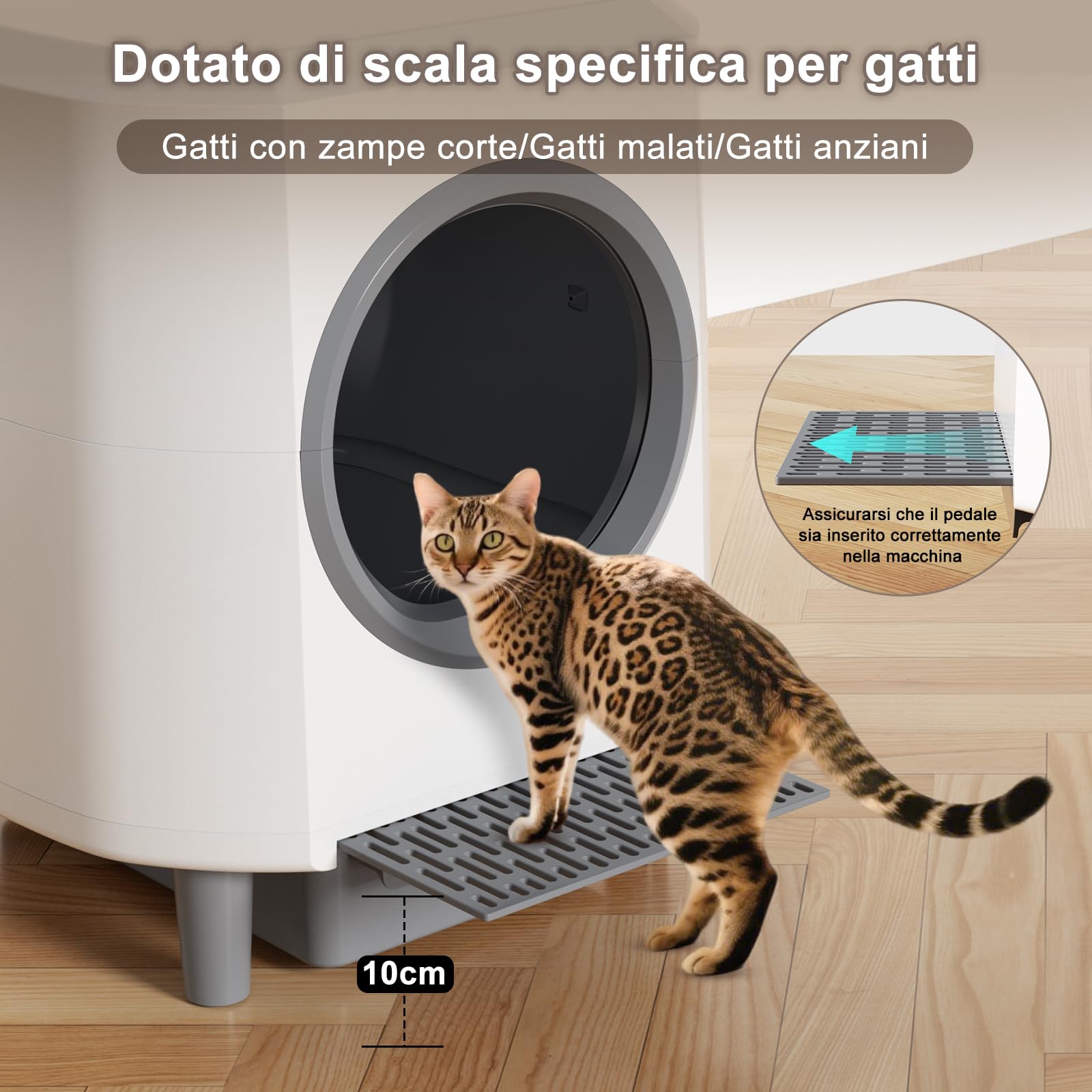 Lettiera Gatto Autopulente Silenziosa, Anti-Perdite/Schiacciamento/Odore, Lettiera Automatica Wifi per Gatti con APP, 90L Per Più Gatti, Svuotamento Con Un Solo Tasto, Facile da Pulire