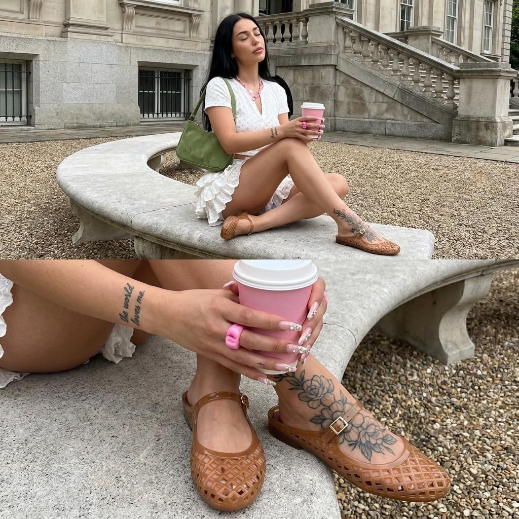 CUSHIONAIRE Java Casual Womens Jelly Flats with Adjustable Strap, Closed Toe Mary Janes Mule Design, Waterproof Jelly Sandals for Women thumbnail