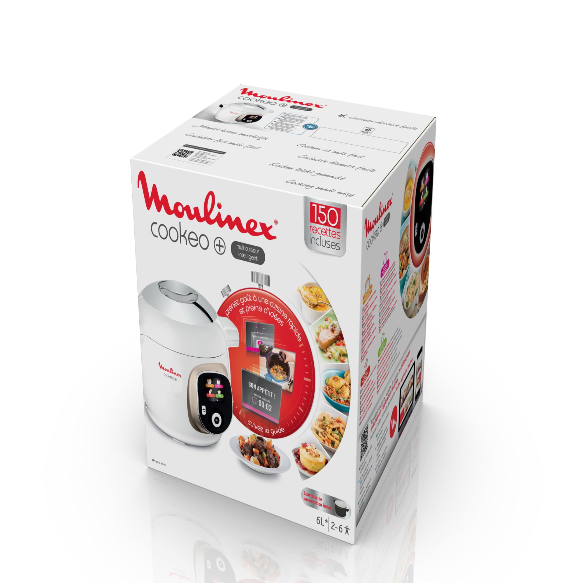 Moulinex Cookeo Multicuiseur intelligent, Capacité 6 L, Haute pression, Ecran intuitif, Guide de cuisson pas à pas, Couvercle de conservation, Application dédiée, 150 recettes, Blanc CE85CA10