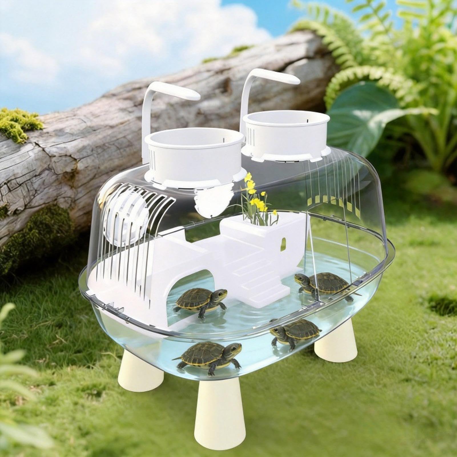 Hábitat Para Tortugas Con Luz Y Zona De Asolamiento Transparente | Tortuguera, Hábitat Para Reptiles Mascota Para Interior Hogar Salón Apartamento Oficina Balcón Estanque Serpiente Rana