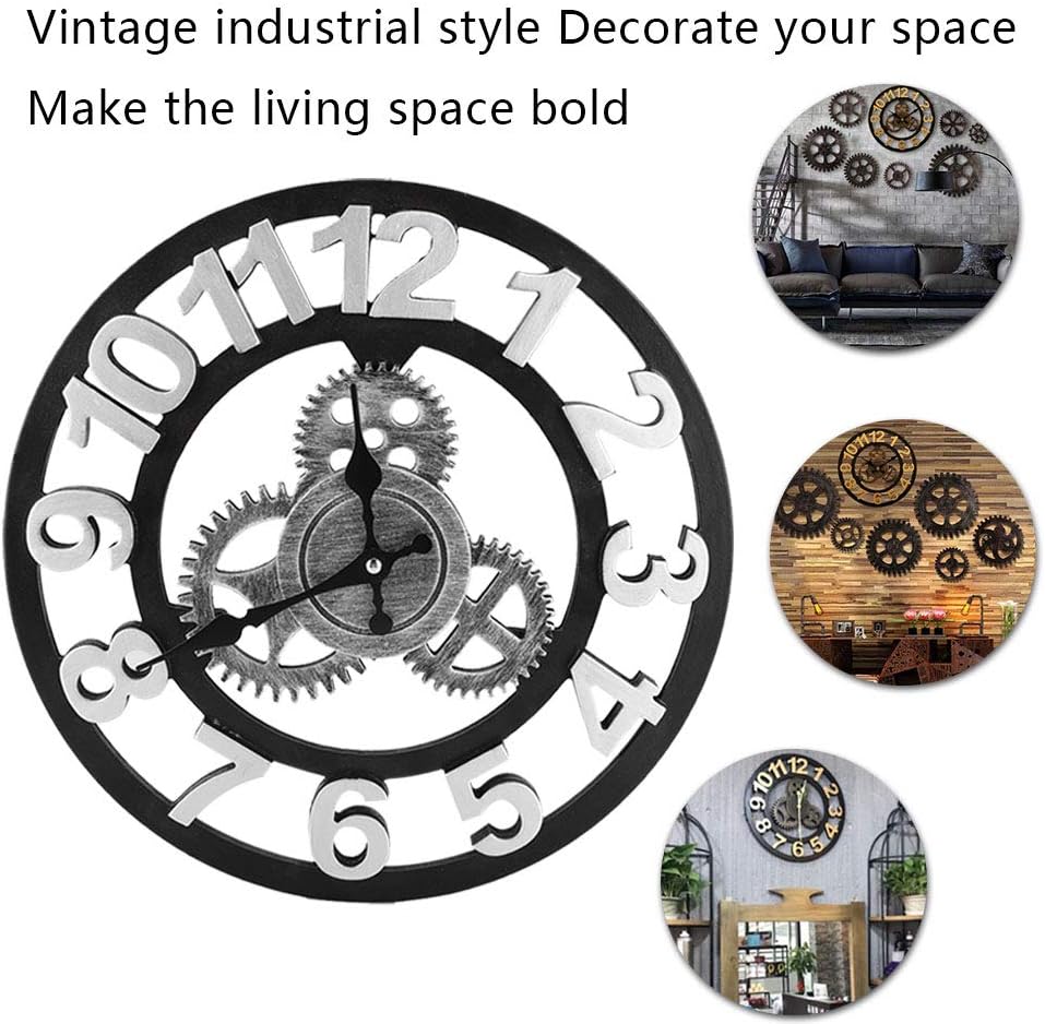 3D Rustic Wall Clock, 13 Inch Decorative Wall Clock Roman Numeral Industrial Style Gear Analog Clock for Home Office Wall Decor
