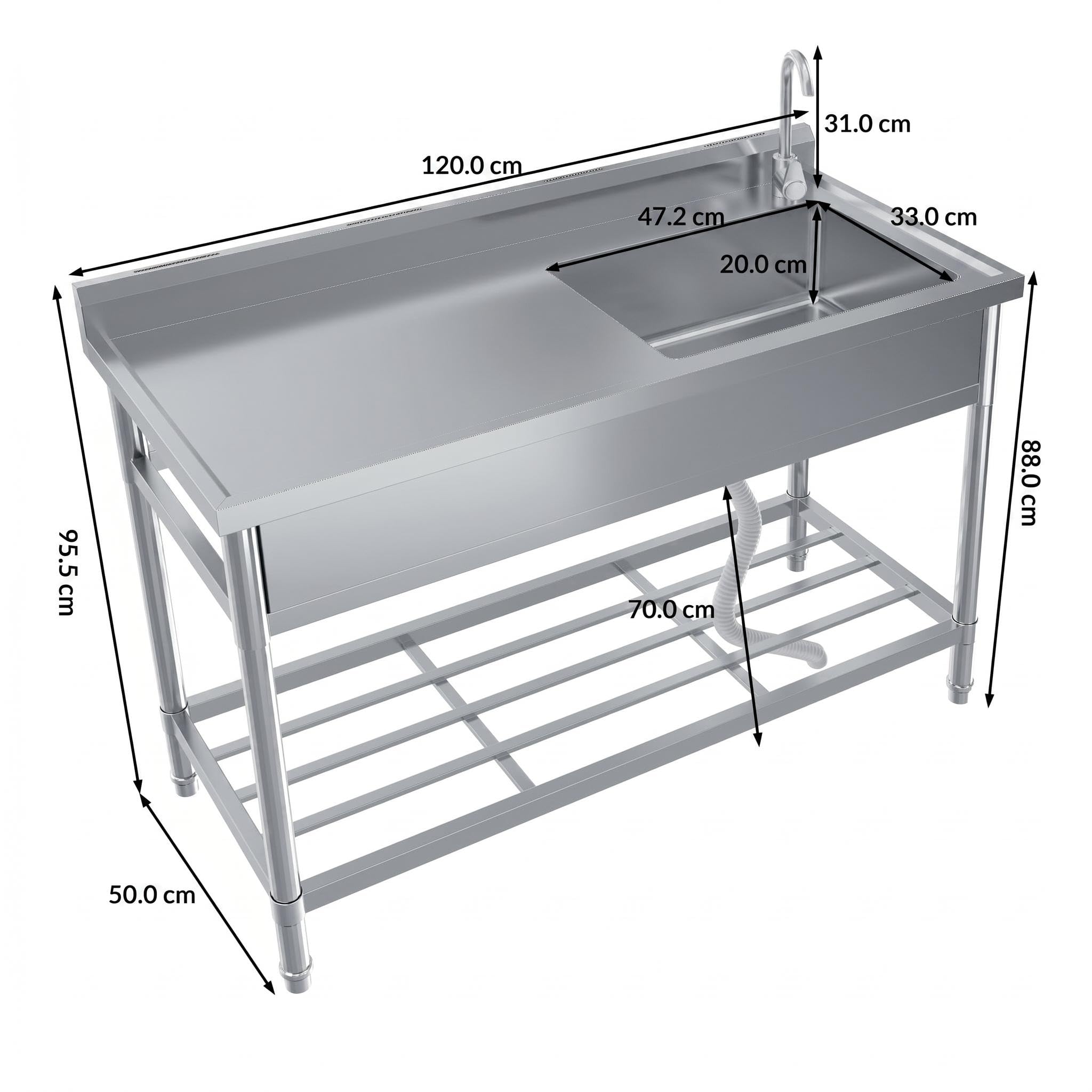 GarveeLife Freistehend Edelstahl Multifunktionswaschtisch, freistehend, große Arbeitsfläche, für Waschküche/Garage/Hauswirtschaftsraum, 120x50x96cm