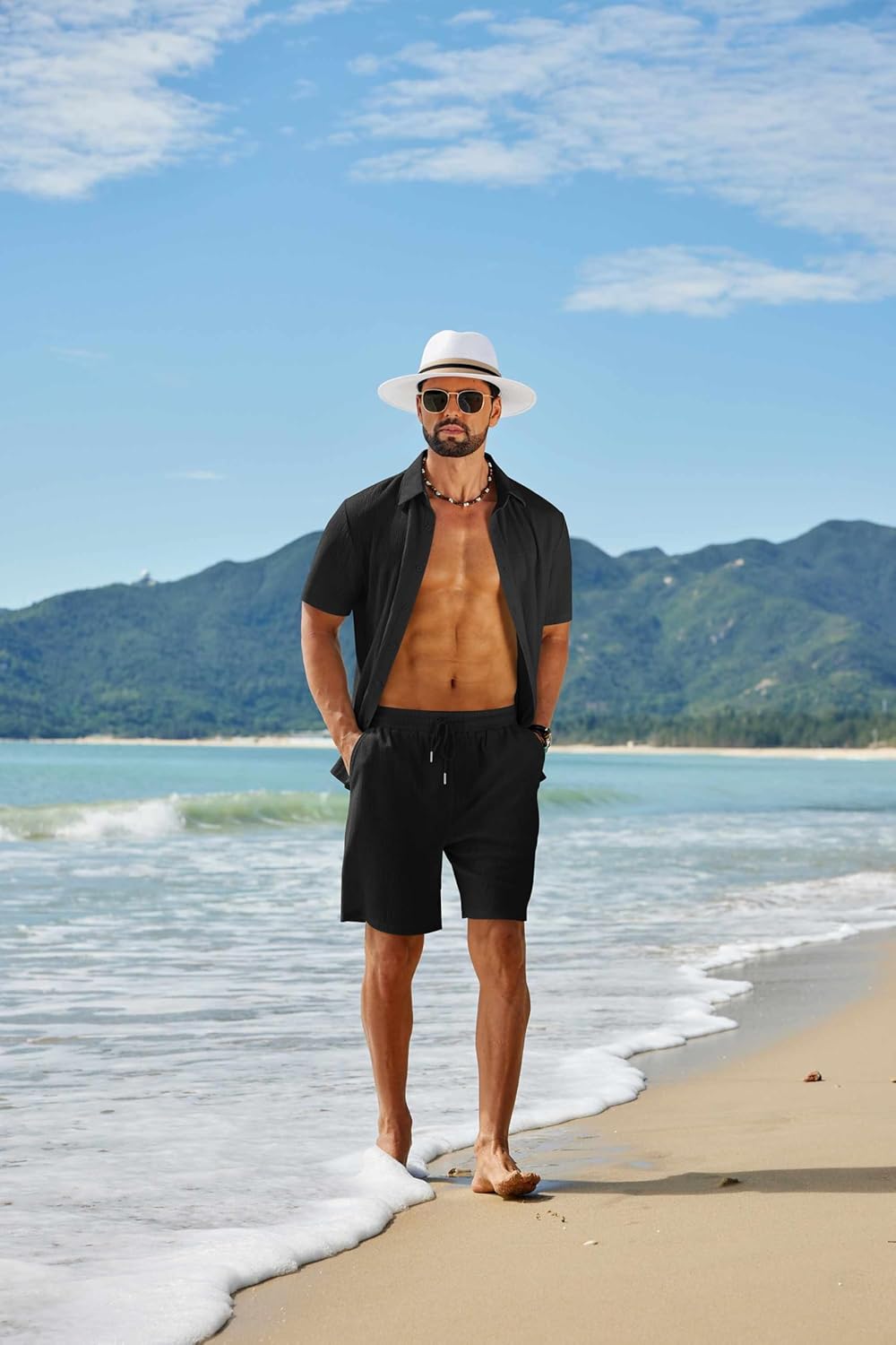 COOFANDY Men's 2 Piece Outfit Casual Short Sleeve Button Down Shirt and Beach Shorts Set Summer Vacation Outfits for Men - Image 4