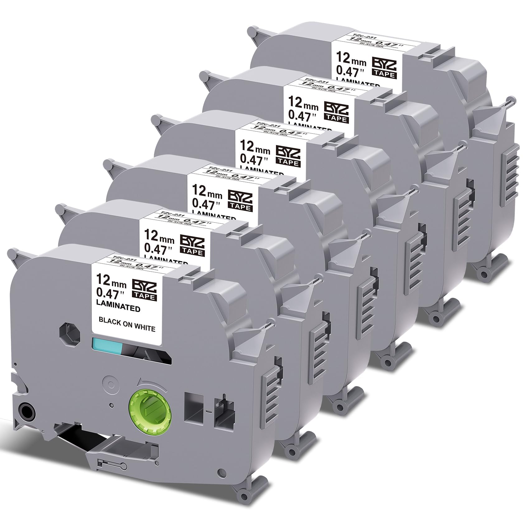 6-Pack Compatible with Tze-231 Brother Label Printer Tape 12mm 0.47" Laminated Black on White Label Tape Cassette for Brother P-Touch Label Maker PTH108 PTH101C PTH110 PTH105 PTE110 PTP300BT PTD220