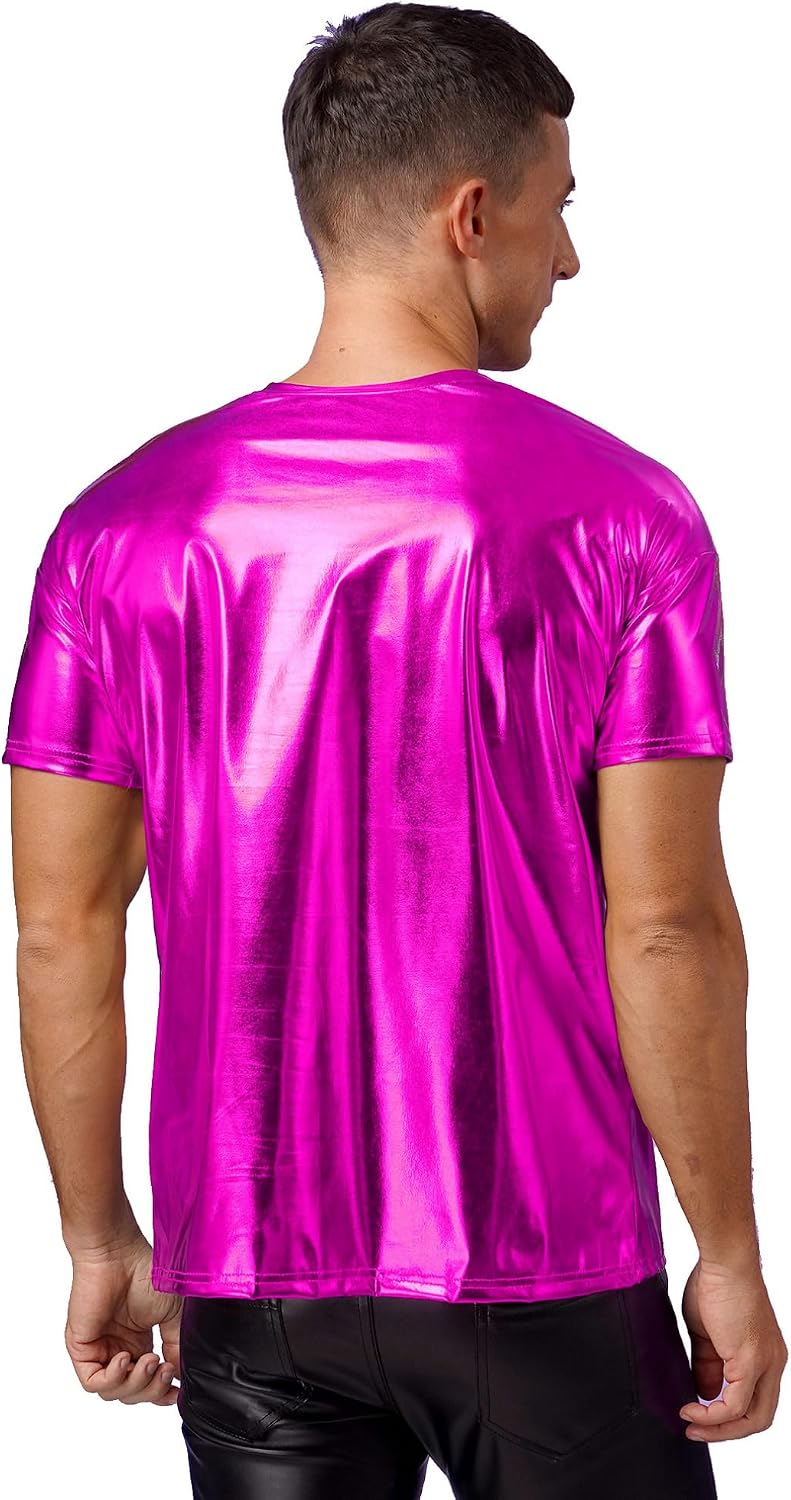 ranrann Mens 70s Disco Shiny Sequins Short Sleeve Nightclub Party T-Shirt Tops Tank Tops Vest Blouse