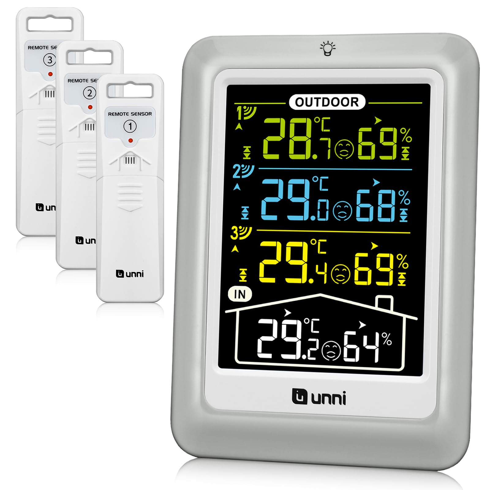 Indoor Outdoor Thermometer Wireless, Battery or USB Powered 4.5 Inch Display with 100m Range Sensor and Adjustable Backlight Multi