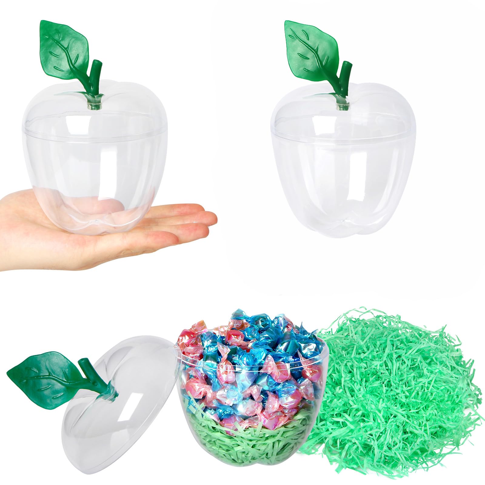 Farochy Large Clear Apple Container, Plastic Apple Containers, Apple Shaped Candy Container, Back To School Teacher Appreciation Gift, Clear, 2 Pack