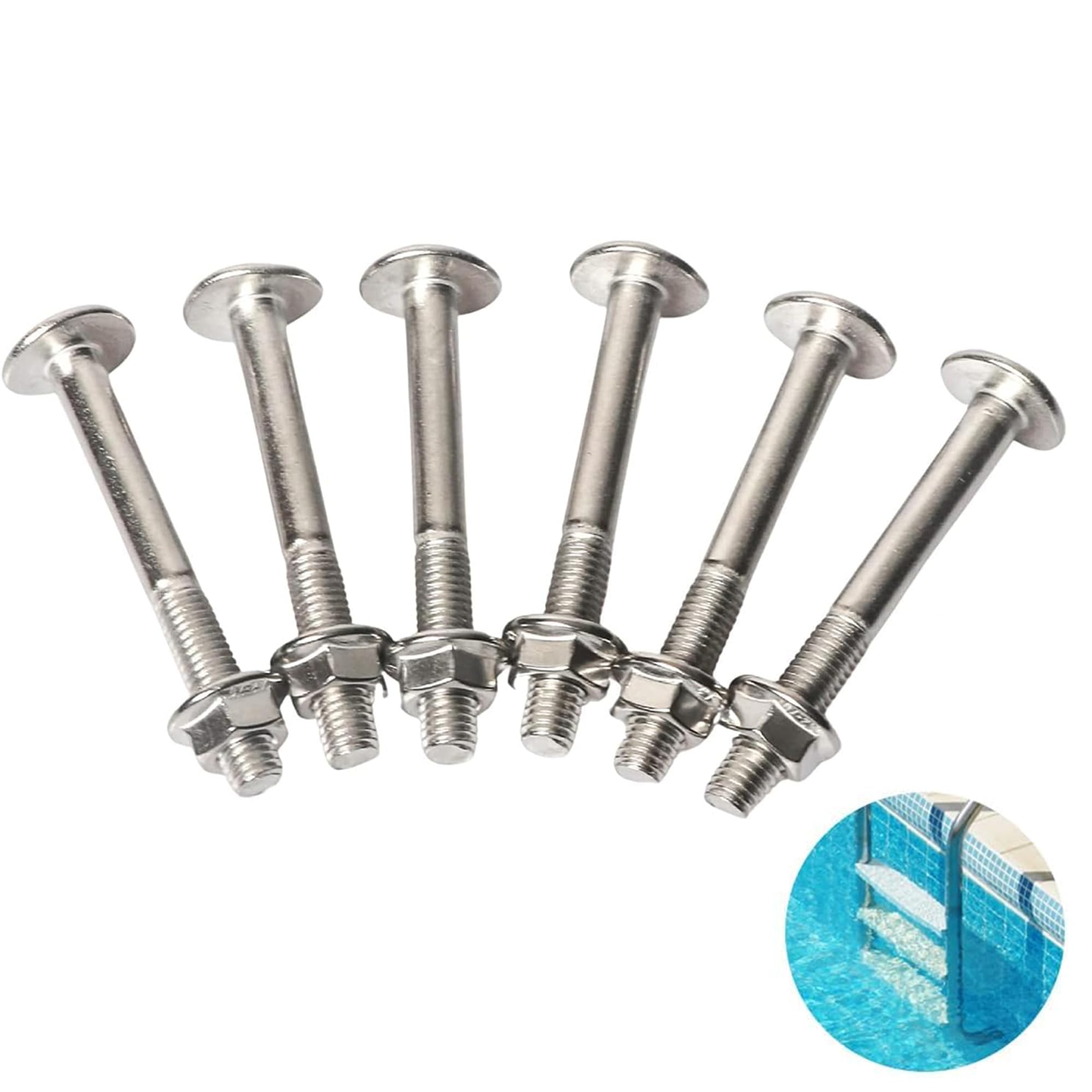 TonGass (6-Pack, 5/16" x2 53/64") Swimming Pools Ladder Bolts and Nuts Stainless Steel Inground Pool Ladders Steps Bolt Kit Pools Ladders Steps Replacement Swimming Pool Ladder Step Screws
