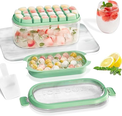 Spectabilis Juego de bandejas grandes para cubitos de hielo para congelador con tapas y contenedor, crea 16 bloques de hielo grandes a la vez,