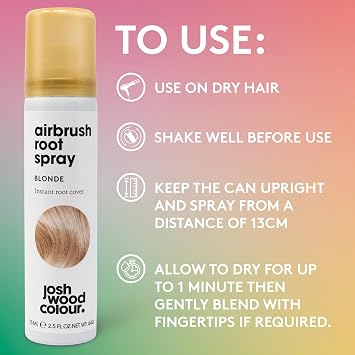 Josh Wood Airbrush Root Touch Up Spray, Blonde, Instant Grey Cover, 2-Pack