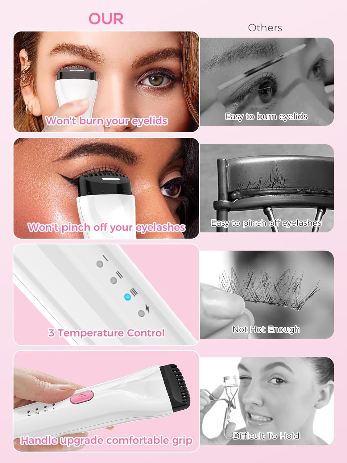 Heated Lash Curler Wand, New 5D Push Electric Eyelash Curler Comb Rechargeable & Portable with 3 Heat Modes 20s Fast Heat Up & 5 Mins Auto-0ff Heat-Safe for Professional Lasting Eyelashes Results - Image 7