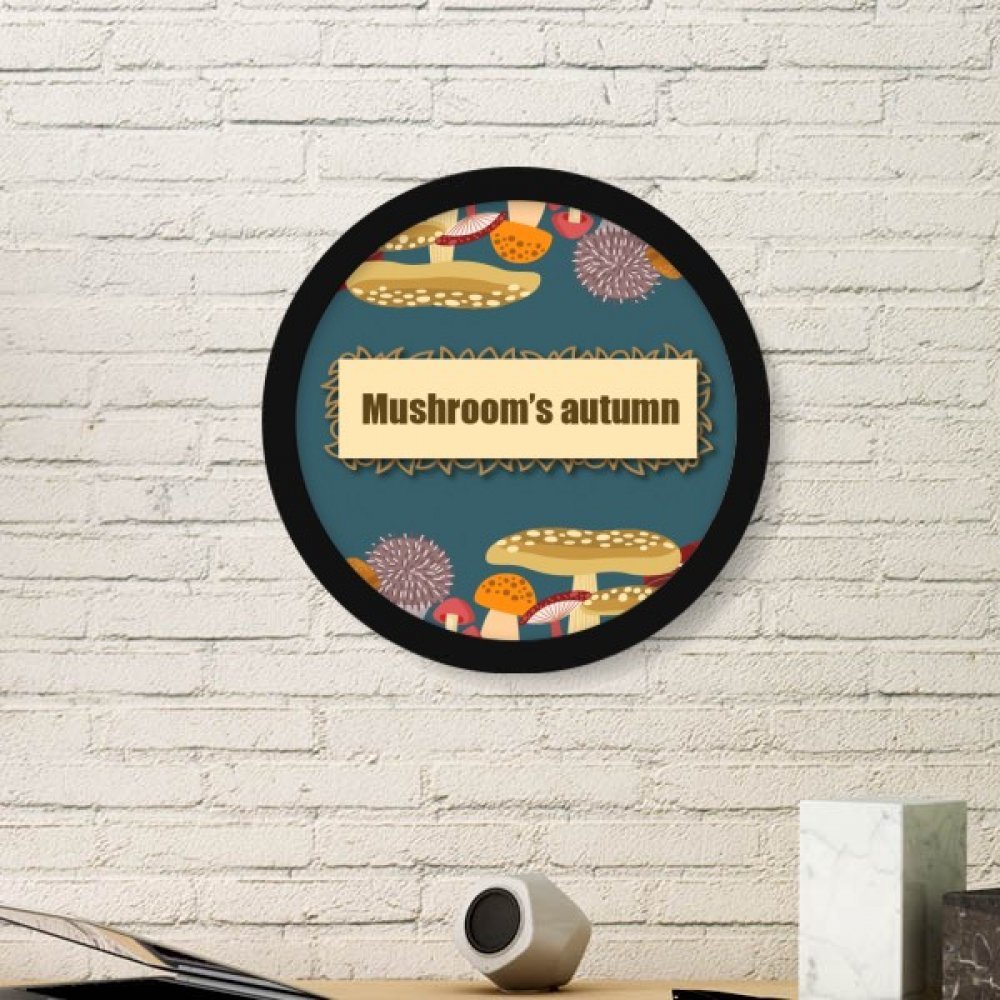 Cadre photo en bois rond DIYthinker noir avec illustration champignon bleu taille S