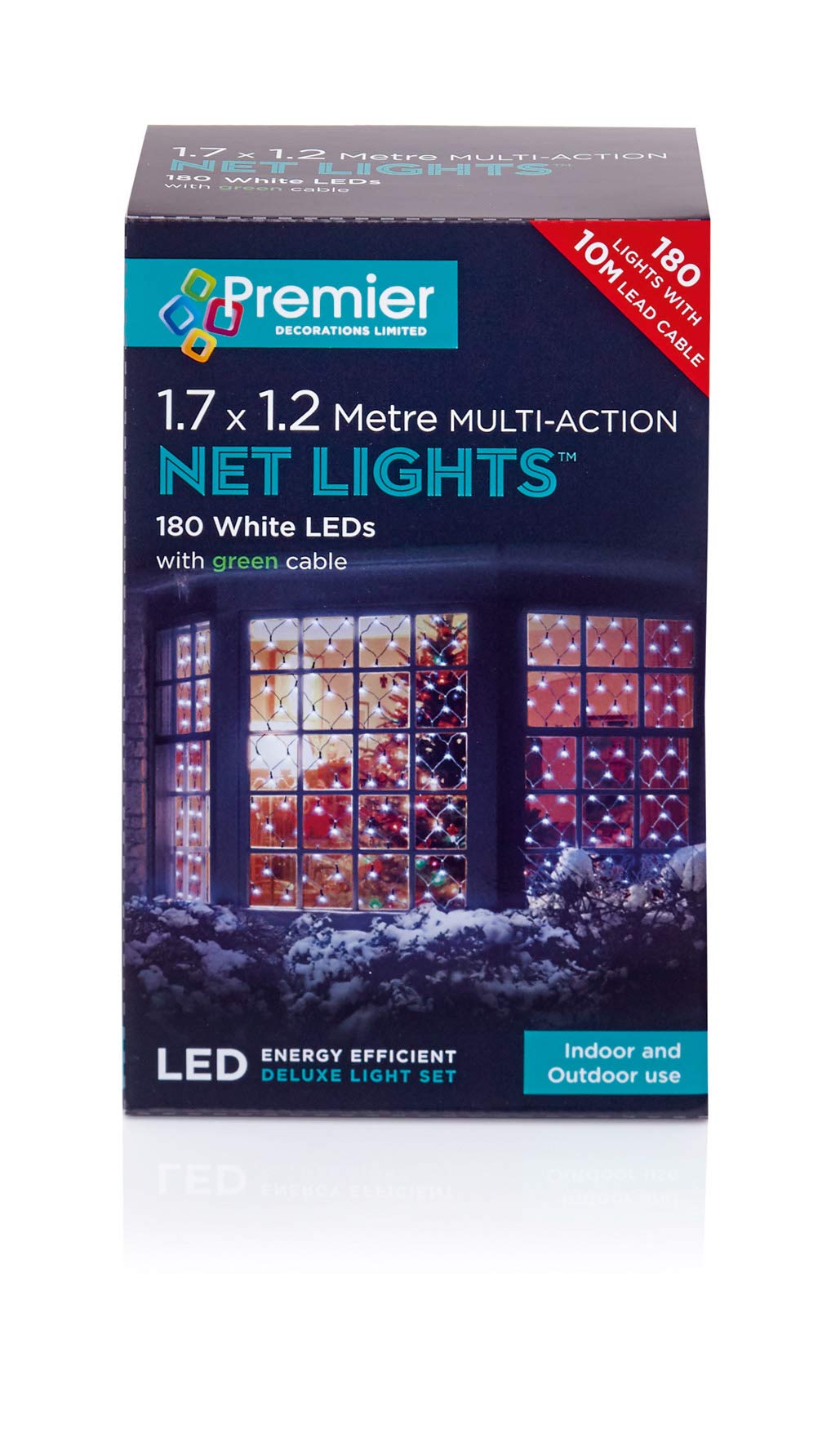 Premier Multicolor 1.75X1.2m 180 White Multi-Action Net - Christmas Lights Lv122741w