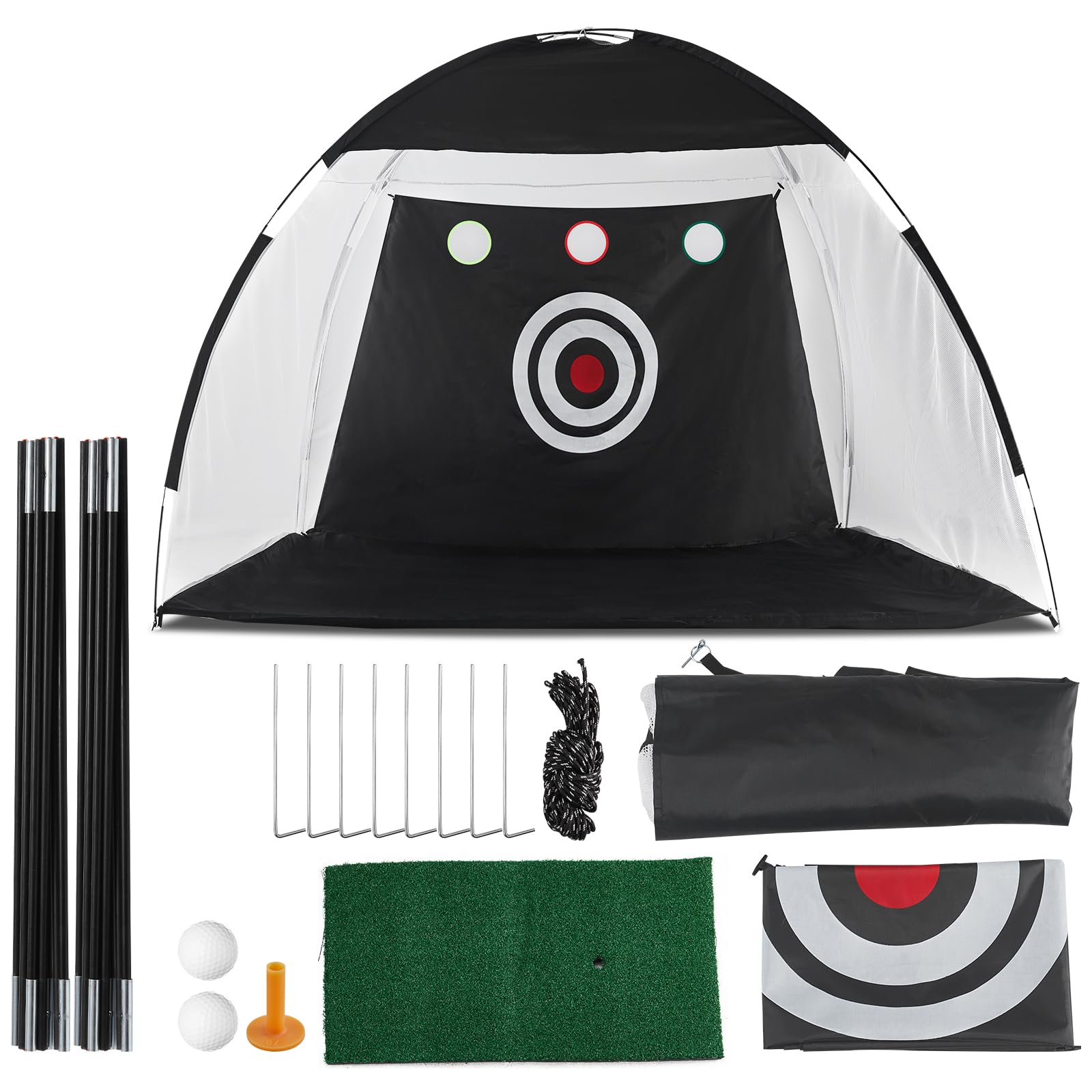TUKAILAi 10x7ft Golf-Schlagnetz, Faltbares Golf Portable Golfnetz for Garten Indoor Outdoor, Golf-Übungs-Schlagnetze für Hinterhof für drinnen/draußen/Hinterhof, All-in-1 Golf Übungsnetz
