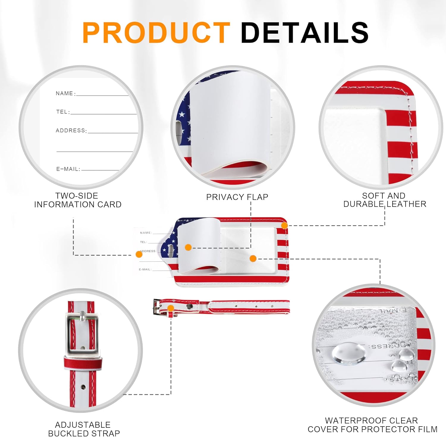 4 Pack Luggage Tag for Suitcases TSA Approved, Leather Suitcase Tags Identifiers, Cute Bag Name Travel Tags ID Labels for Women Men Cruise Airport Luggage Travel Essentials by Sodsay - Image 4