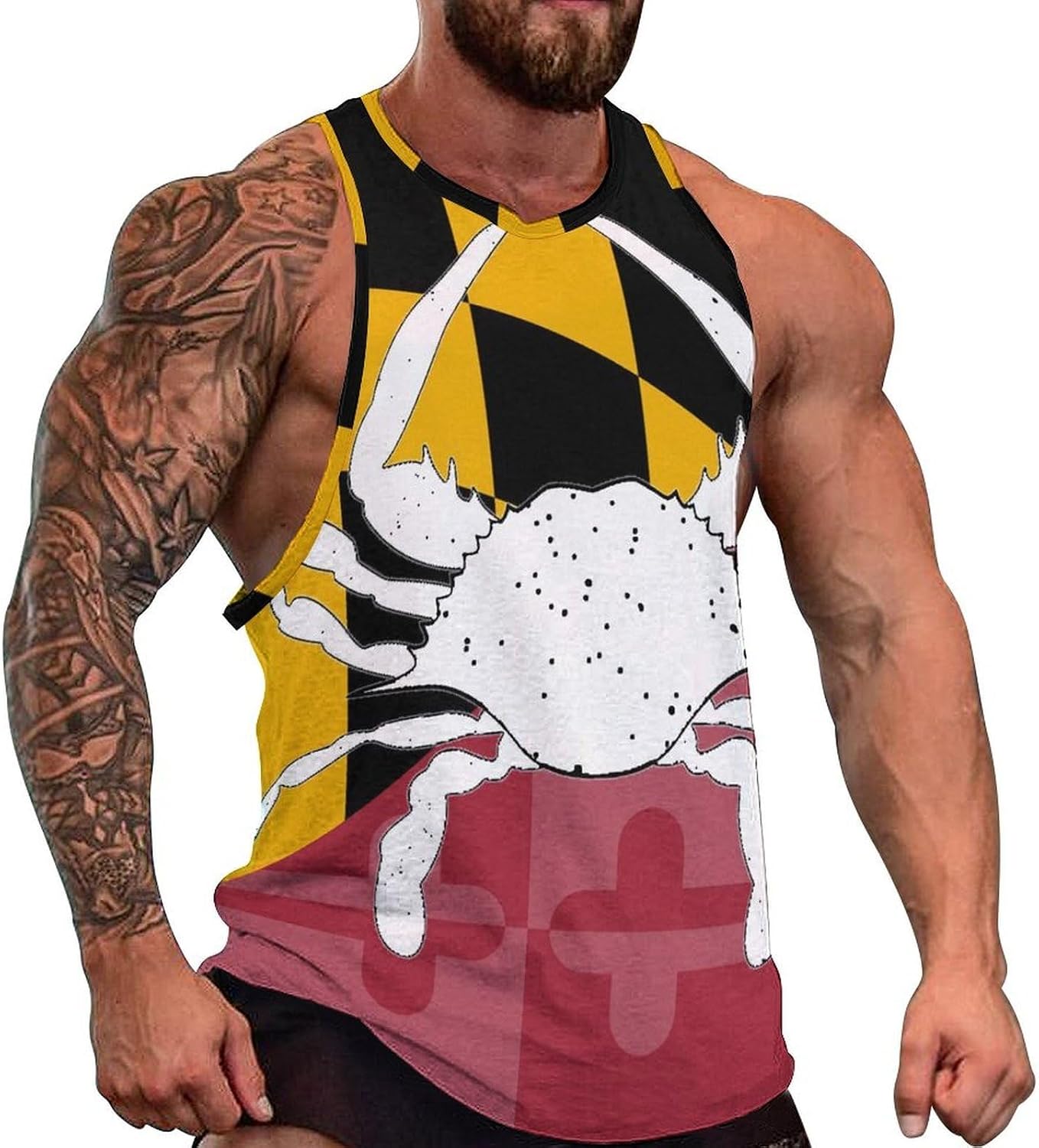 Maryland Flag Crab Mens Tank Tops Sleeveless Muscle Shirts Beach Casual Gym Shirt Vest Tee Tops