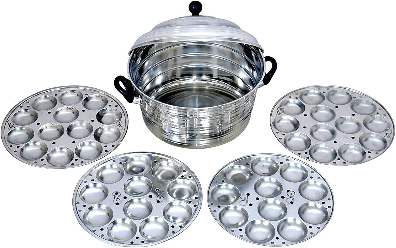 Idli Cooker With 4 Plate Desi Tandoori Steel Maker 48 Blocks Jumbo Idli Cooker