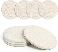 Krastmon Absorbent Cotton Woven Boho Coasters Set of 4 - 4 Colors, Thickened for Hot/Cold Drinks, Home Decor Protection (White)
