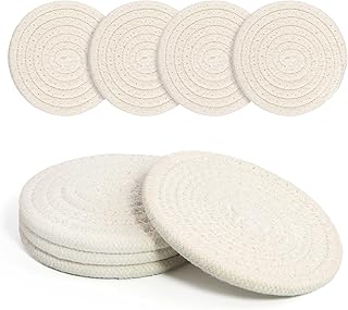 Coasters Set of 4 for Drinks, Cotton Woven 4 Colors Absorbent Boho Coasters for Home Decor Cups - Hot or Cold Drink Thickened (White)